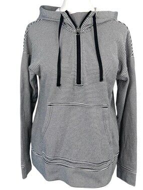 Croft Barrow Black White Striped Hoodie Half Zip Pullover Size PS